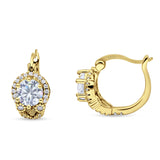 Halo Round Huggie Hoop Earrings Cubic Zirconia 925 Sterling Silver