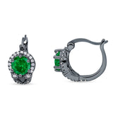 Halo Round Huggie Hoop Earrings Cubic Zirconia 925 Sterling Silver