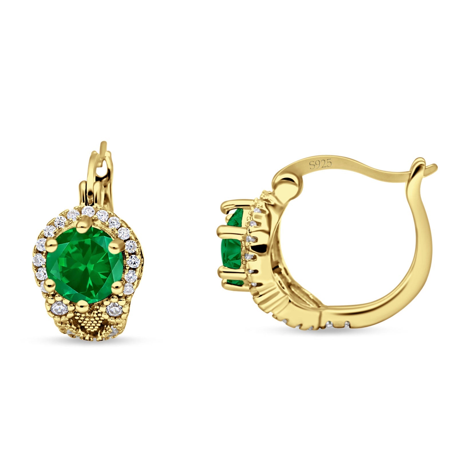 Halo Round Huggie Hoop Earrings Cubic Zirconia 925 Sterling Silver