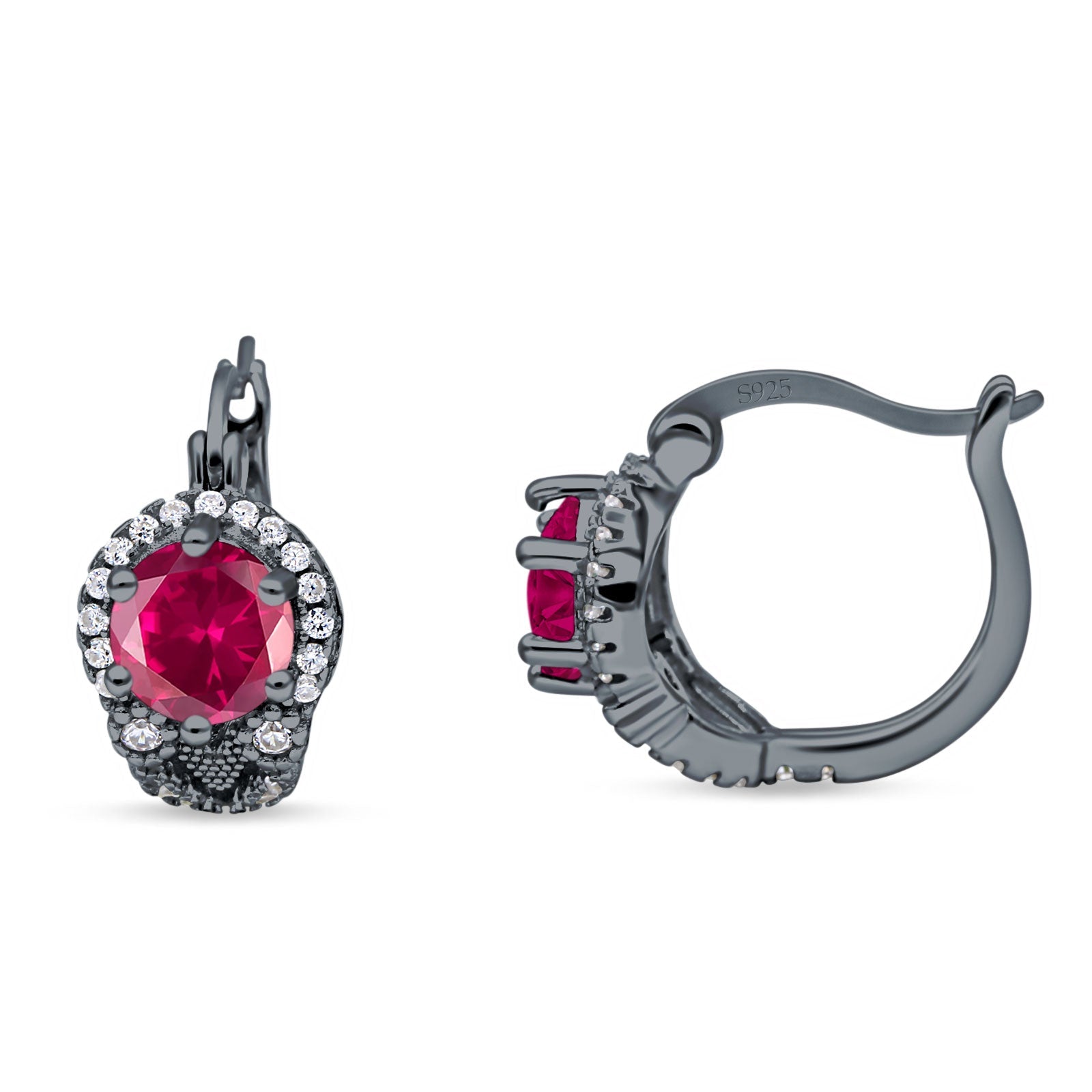 Halo Round Huggie Hoop Earrings Cubic Zirconia 925 Sterling Silver