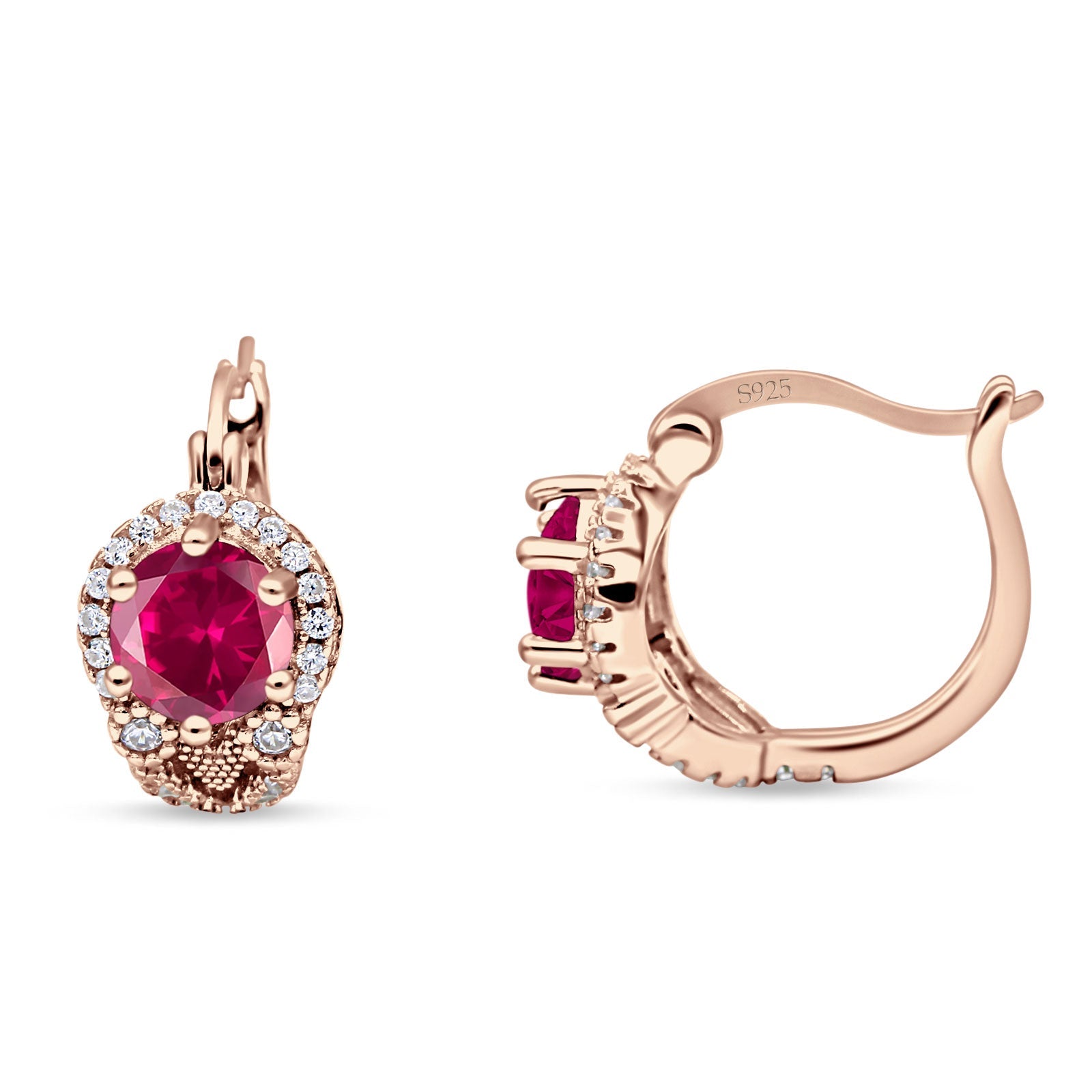 Halo Round Huggie Hoop Earrings Cubic Zirconia 925 Sterling Silver