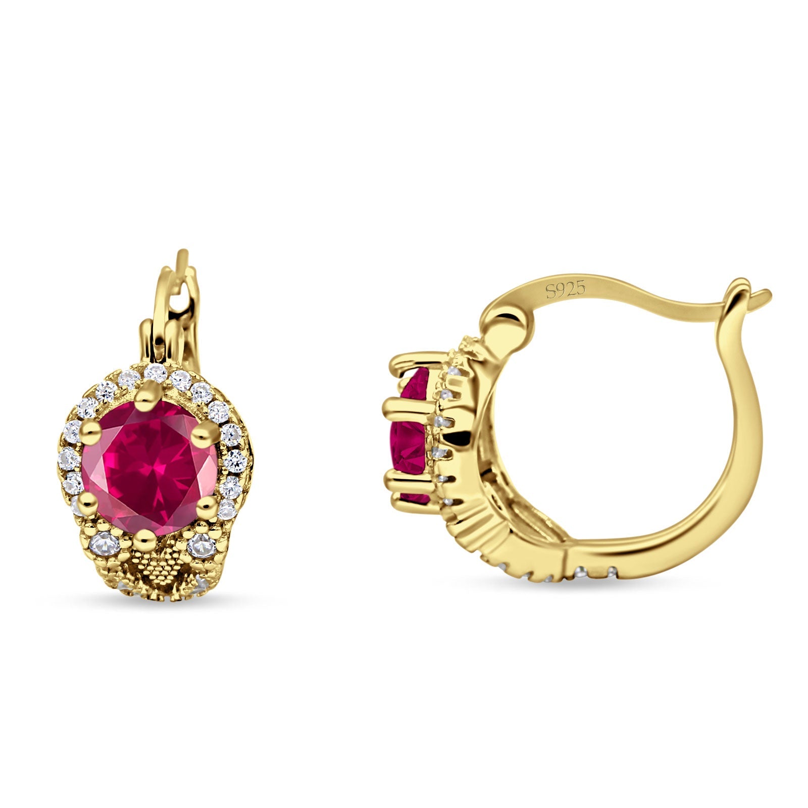 Halo Round Huggie Hoop Earrings Cubic Zirconia 925 Sterling Silver