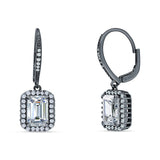 Emerald Cut Dangle Drop Leverback Earrings Cubic Zirconia 925 Sterling Silver