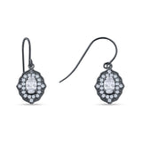 Halo Oval Fishhook Earrings Cubic Zirconia 925 Sterling Silver