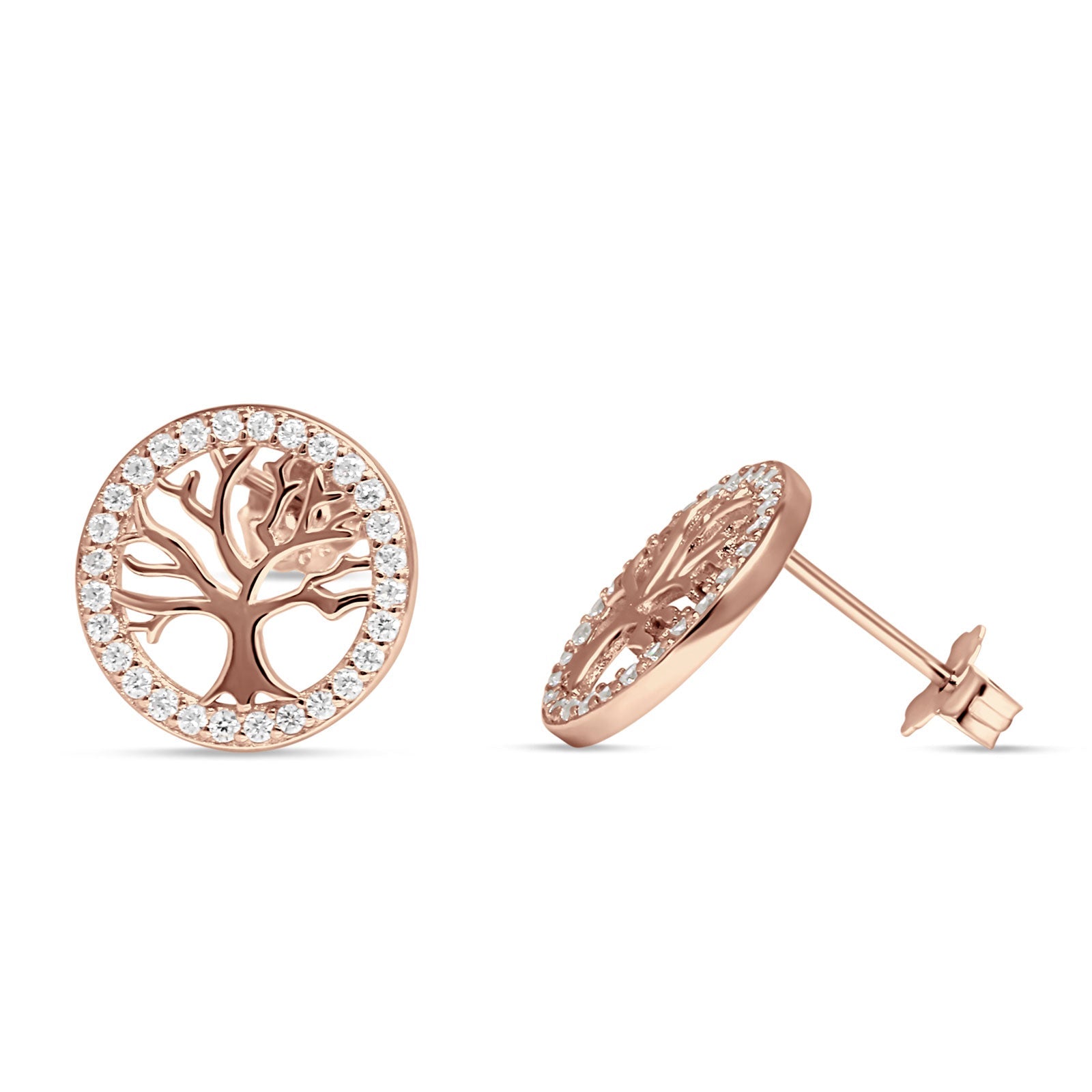 Tree Of Life Stud Earrings Cubic Zirconia 925 Sterling Silver