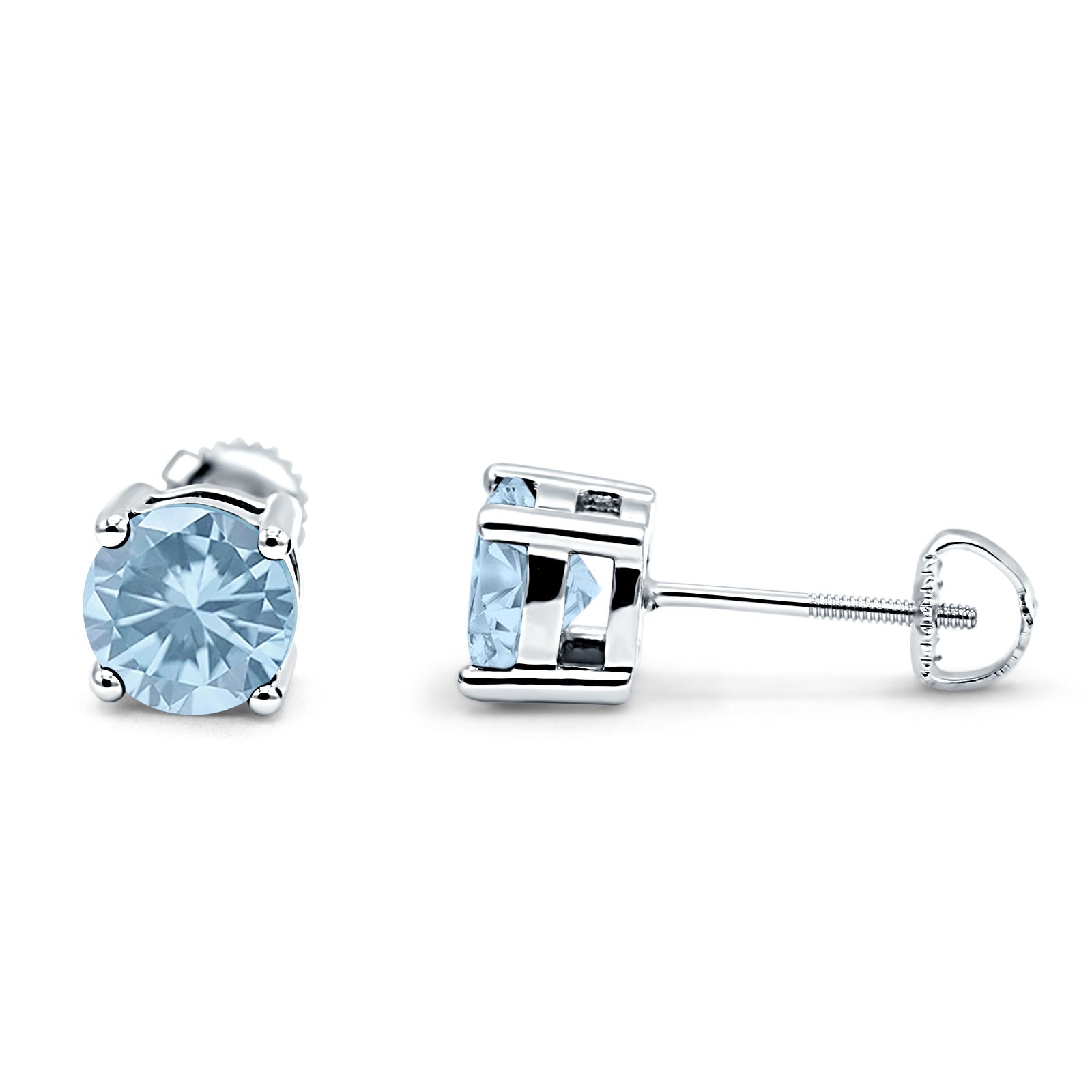 Solitaire Screw Back Stud Earring Brilliant Round Simulated Cubic Zirconia Solid 925 Sterling Silver