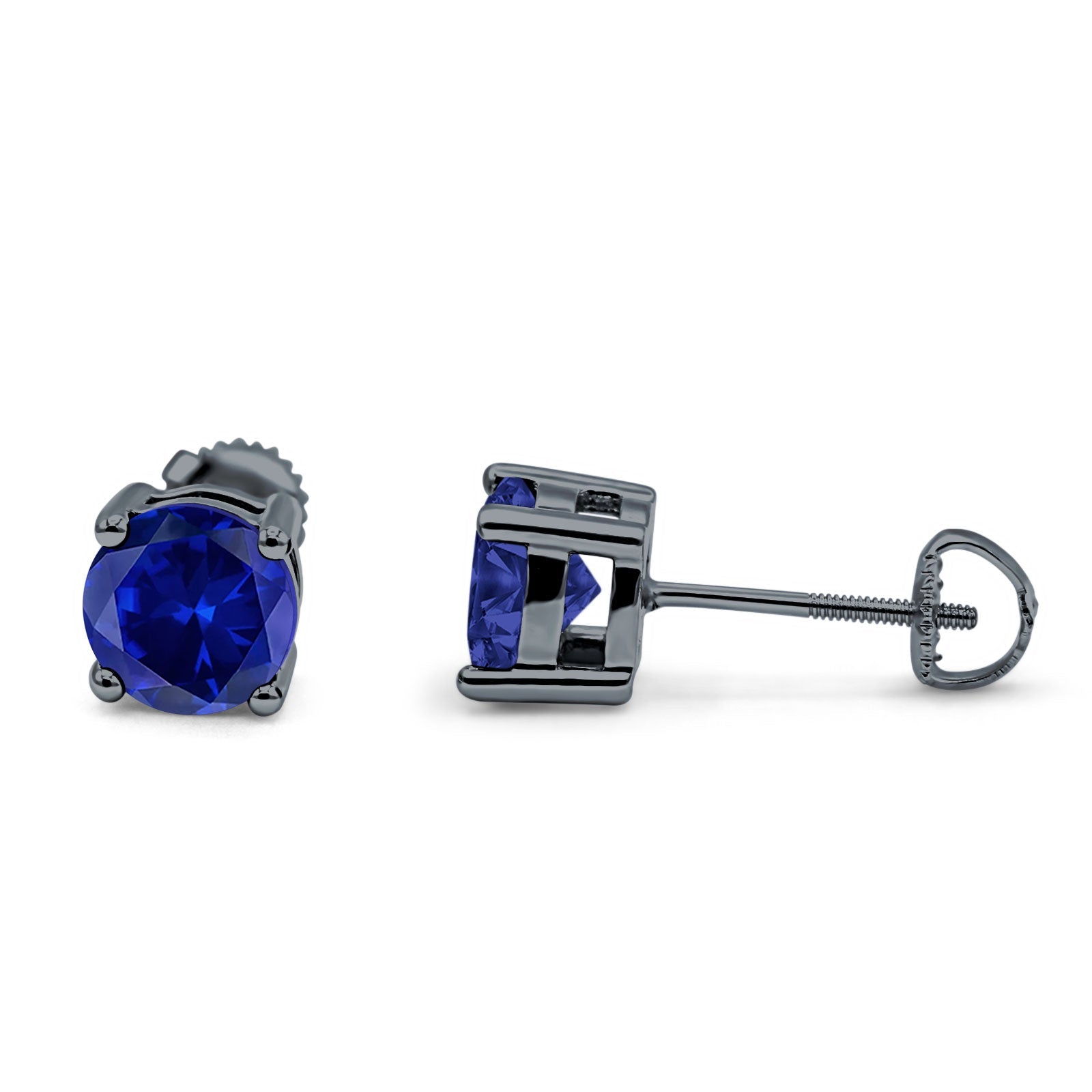 Solitaire Screw Back Stud Earring Brilliant Round Simulated Cubic Zirconia Solid 925 Sterling Silver
