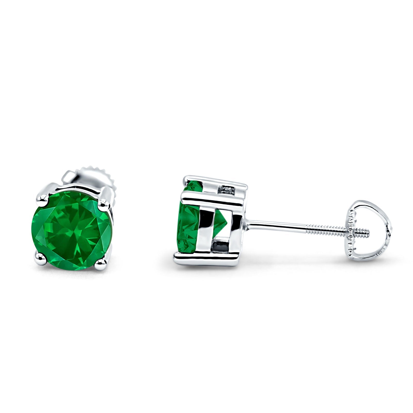 Solitaire Screw Back Stud Earring Brilliant Round Simulated Cubic Zirconia Solid 925 Sterling Silver