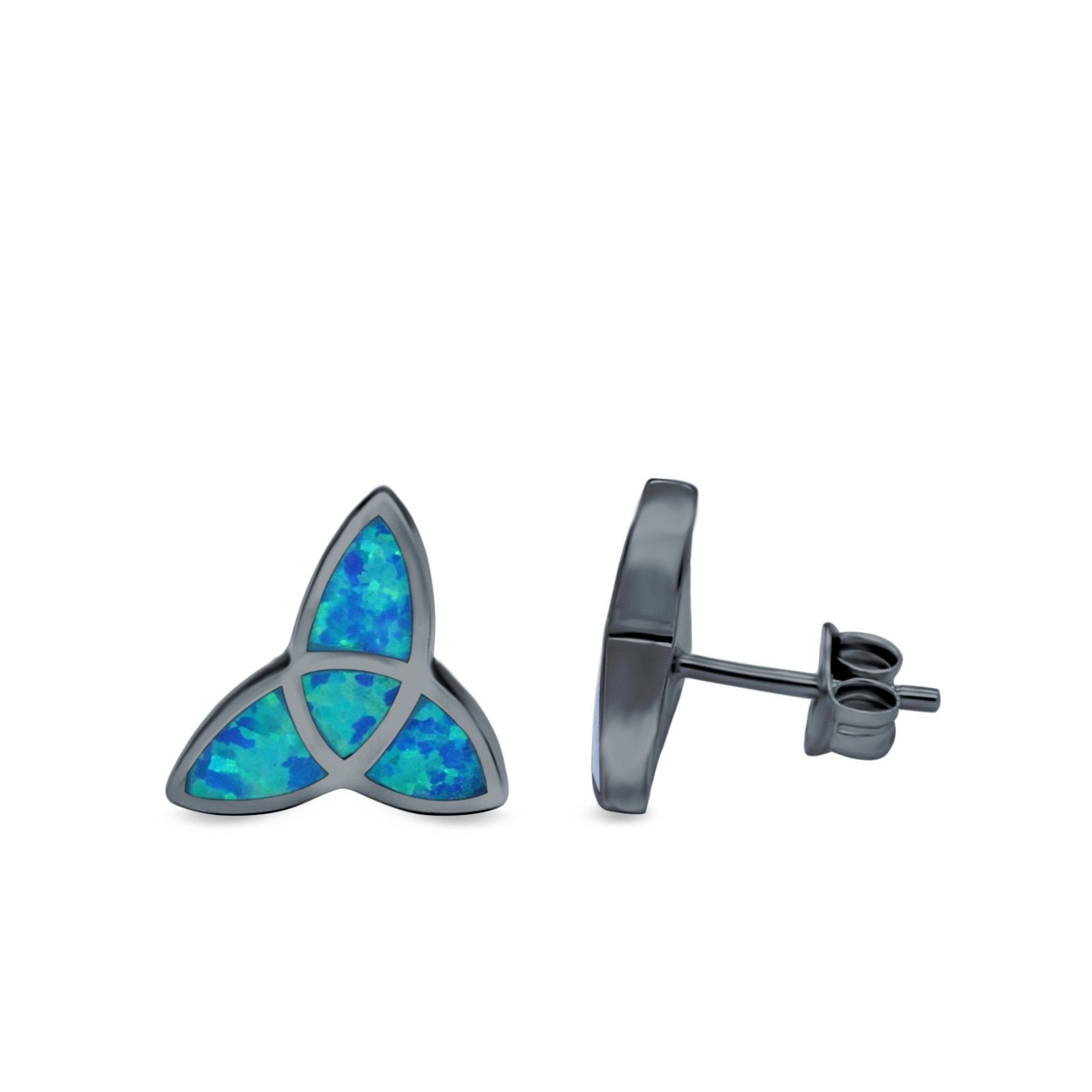 Lab Opal Triangle Celtic Stud Earrings Solid 925 Sterling Silver (12mm)