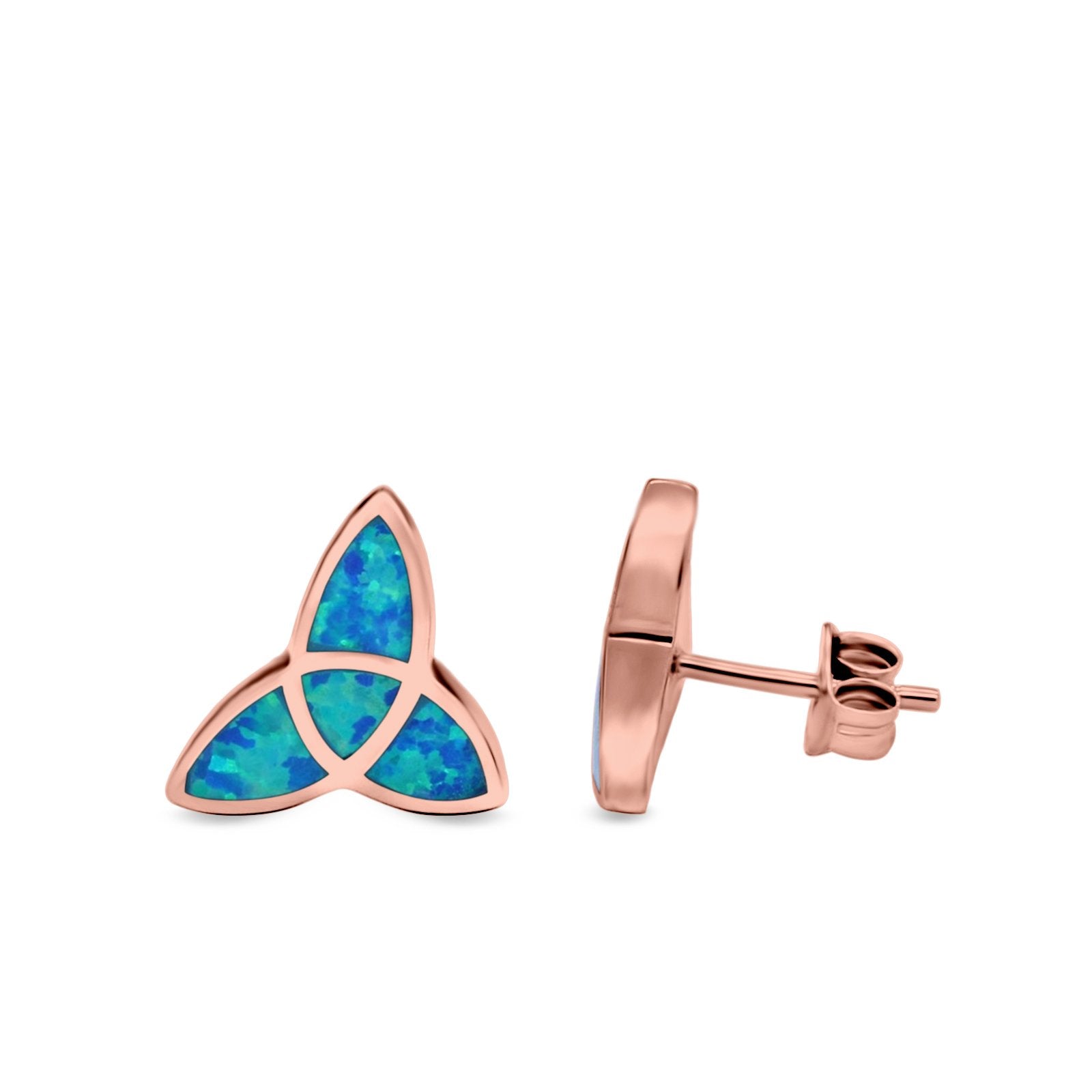 Lab Opal Triangle Celtic Stud Earrings Solid 925 Sterling Silver (12mm)