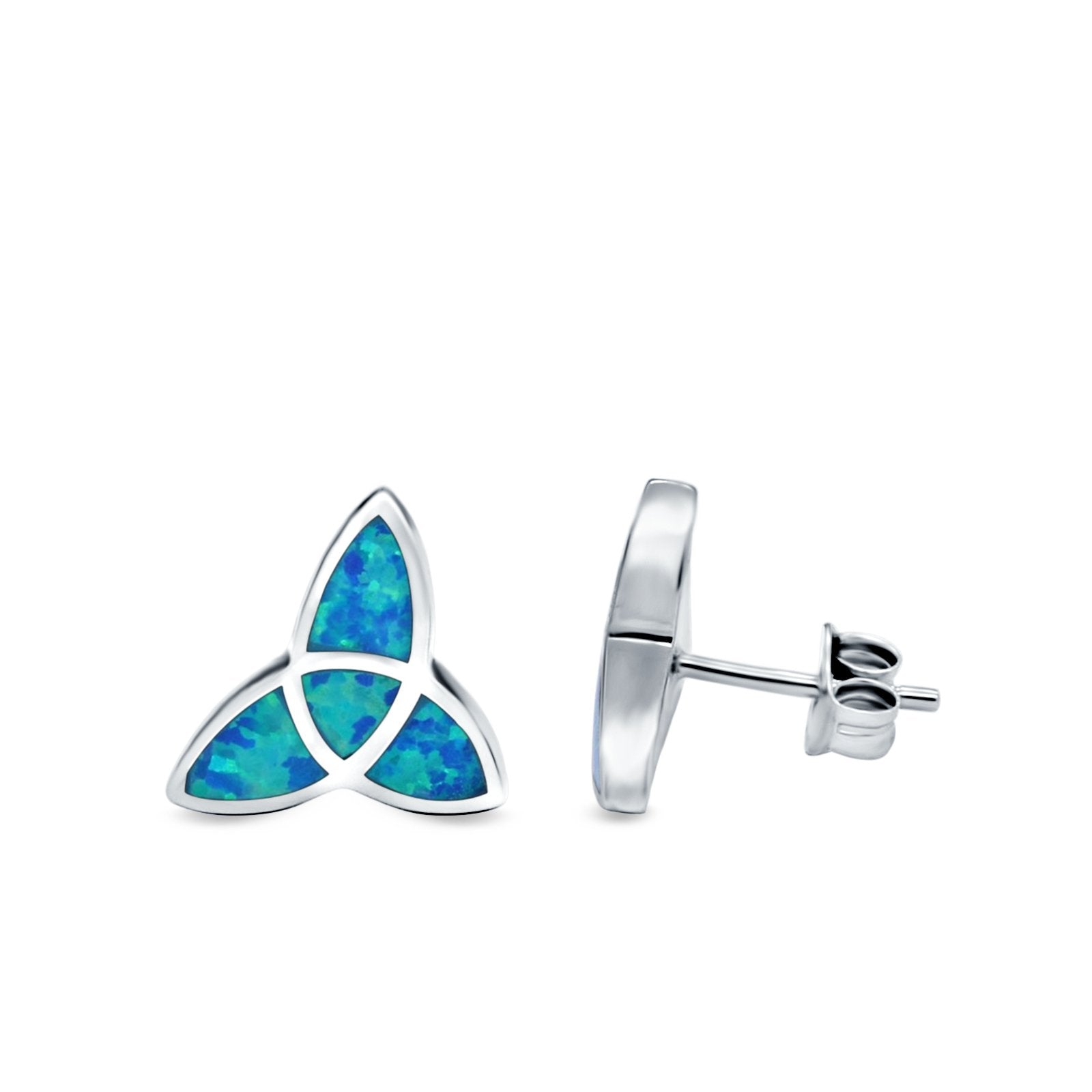 Lab Opal Triangle Celtic Stud Earrings Solid 925 Sterling Silver (12mm)