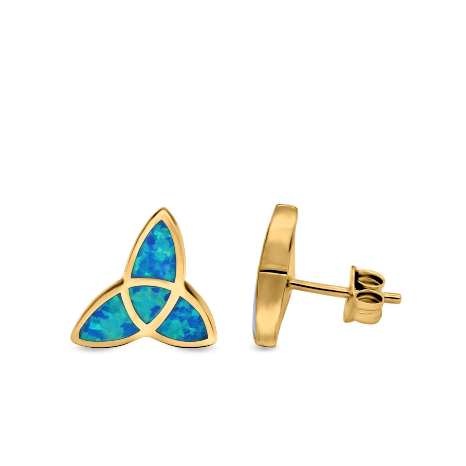Lab Opal Triangle Celtic Stud Earrings Solid 925 Sterling Silver (12mm)