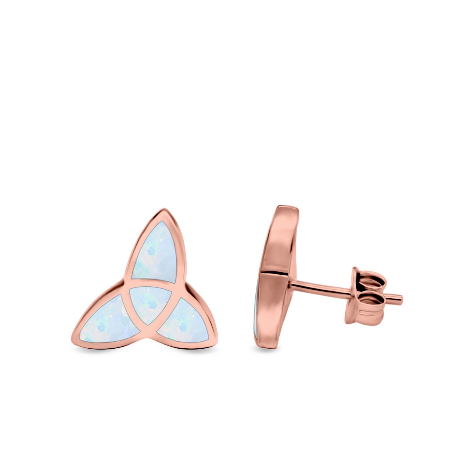 Lab Opal Triangle Celtic Stud Earrings Solid 925 Sterling Silver (12mm)
