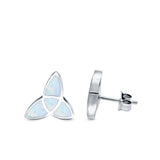 Lab Opal Triangle Celtic Stud Earrings Solid 925 Sterling Silver (12mm)