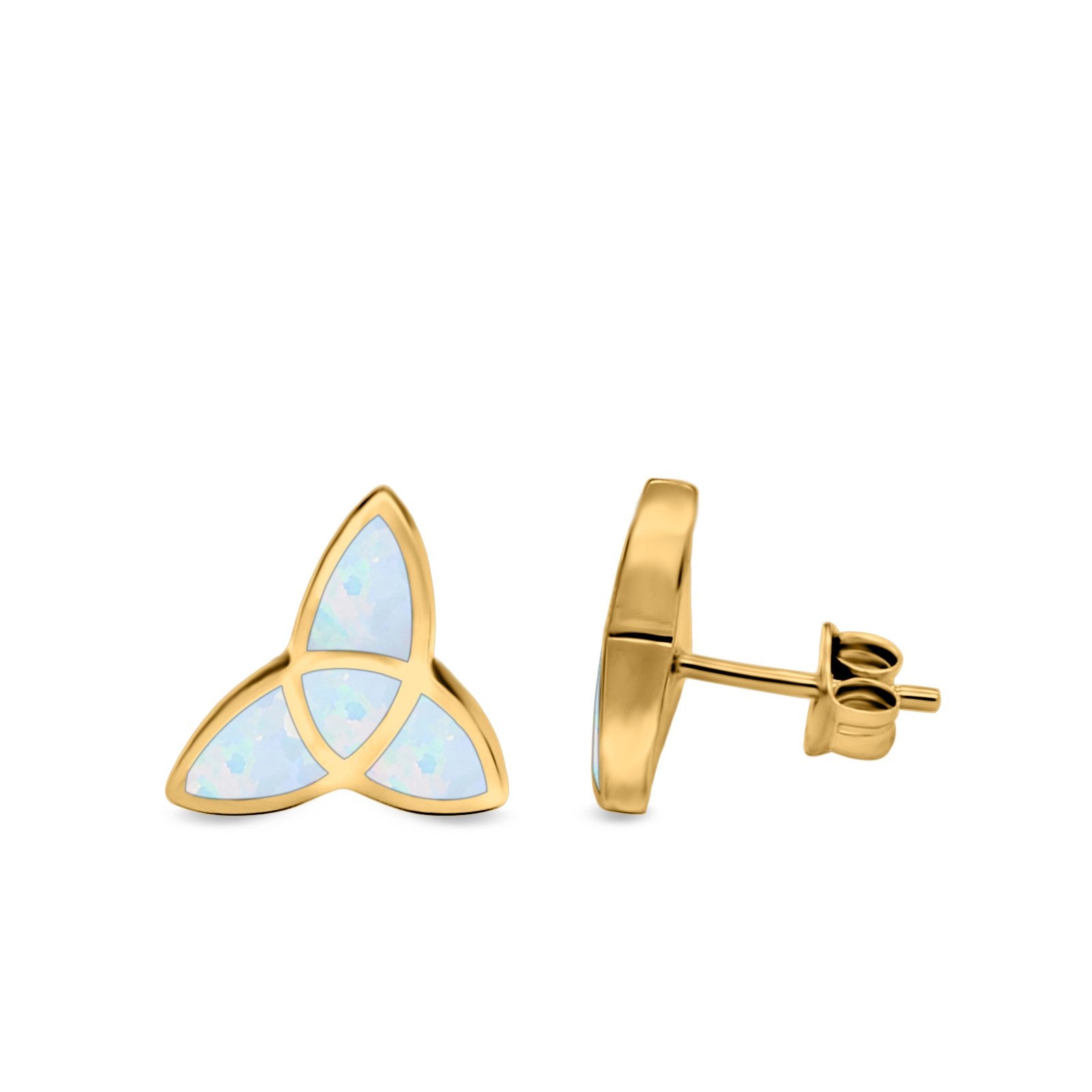 Lab Opal Triangle Celtic Stud Earrings Solid 925 Sterling Silver (12mm)