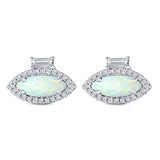 Halo Marquise Art Deco Stud Earring Created Opal 925 Sterling Silver (10.9mm)