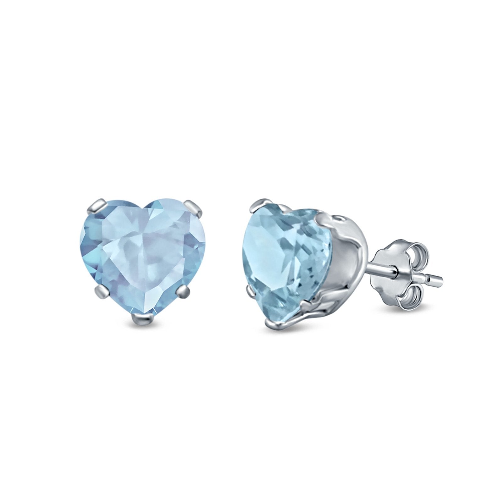Heart Stud Earrings Simulated Cubic Zirconia 925 Sterling Silver (4mm-8mm)