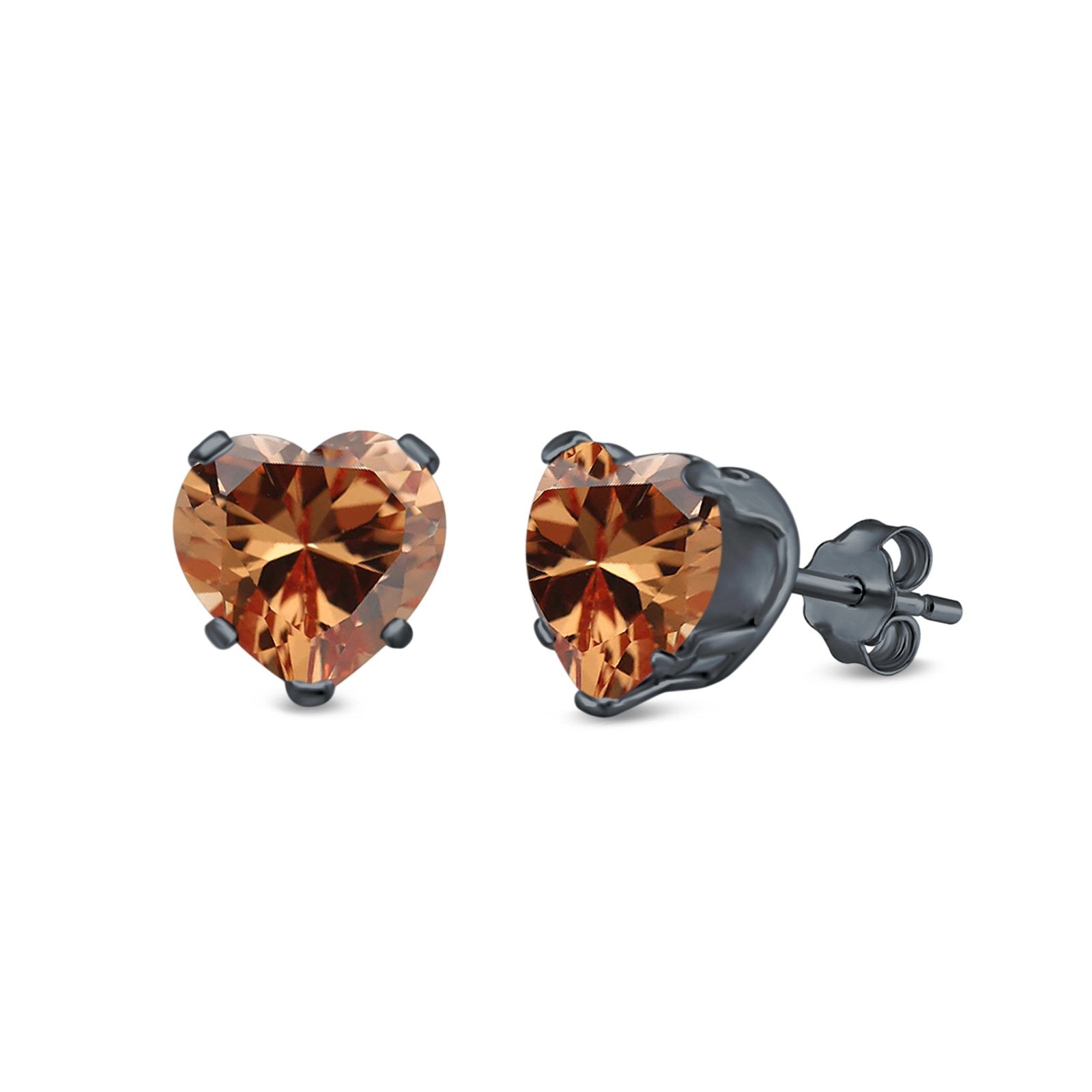 Heart Stud Earrings Simulated Cubic Zirconia 925 Sterling Silver (4mm-8mm)