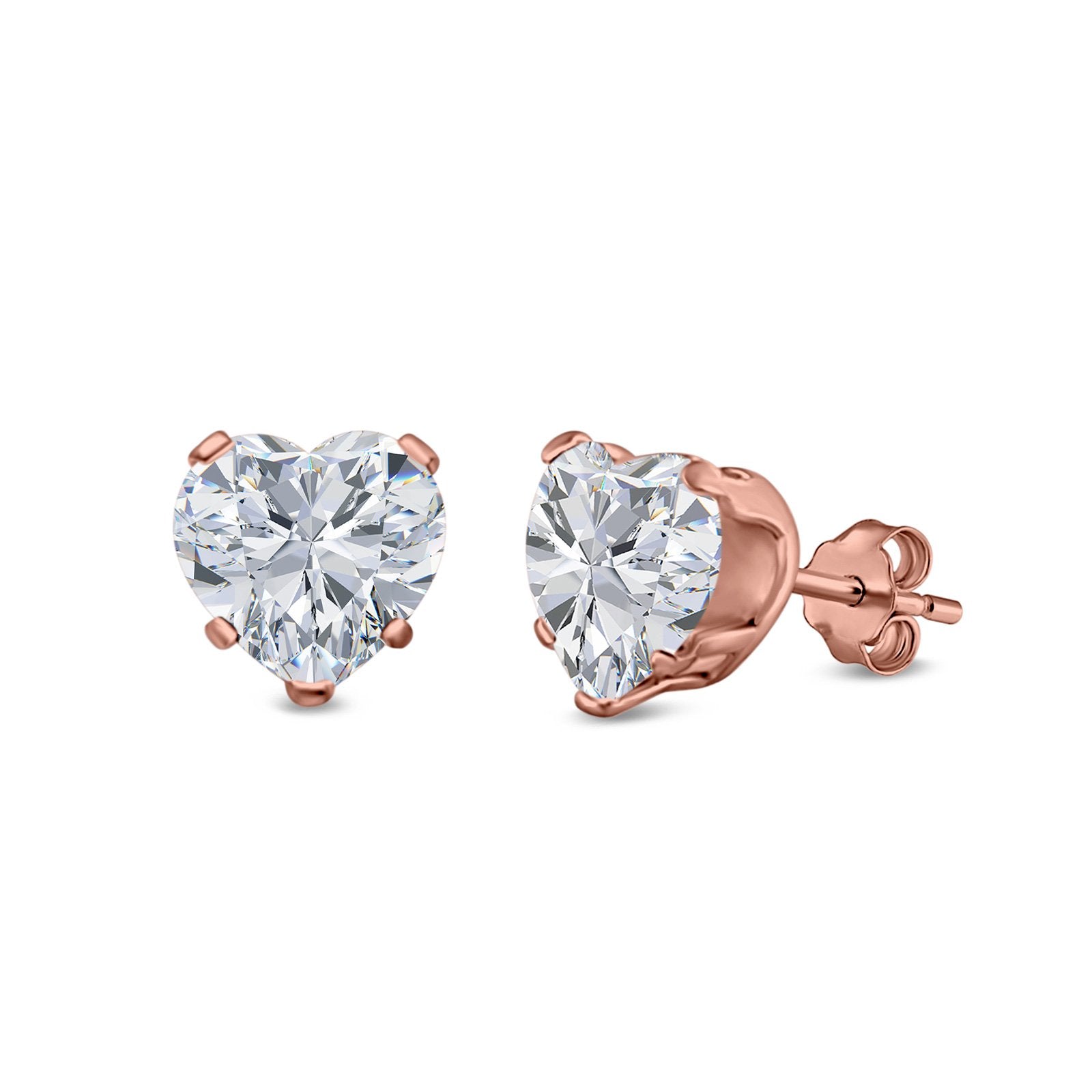 Heart Stud Earrings Simulated Cubic Zirconia 925 Sterling Silver (4mm-8mm)