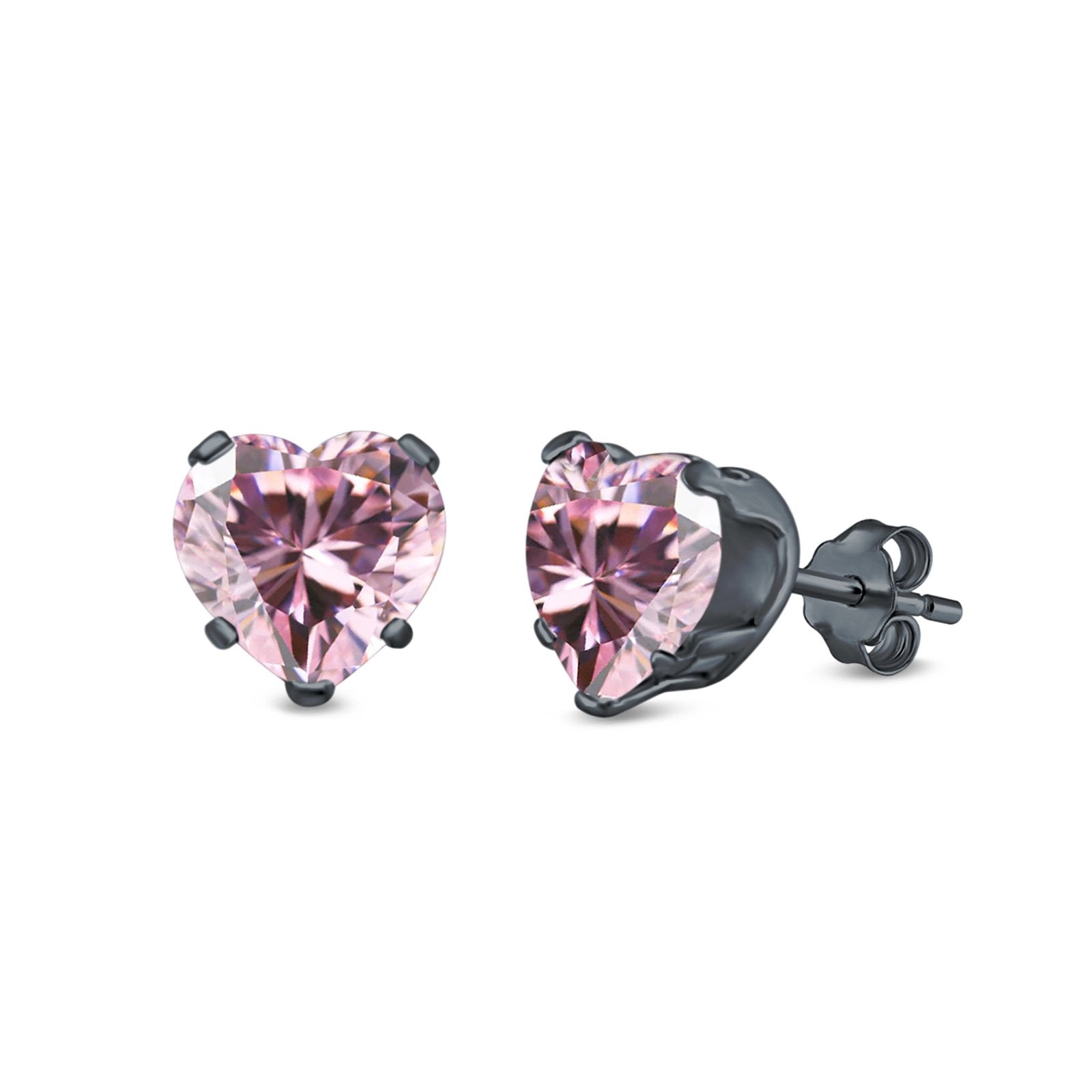 Heart Stud Earrings Simulated Cubic Zirconia 925 Sterling Silver (4mm-8mm)