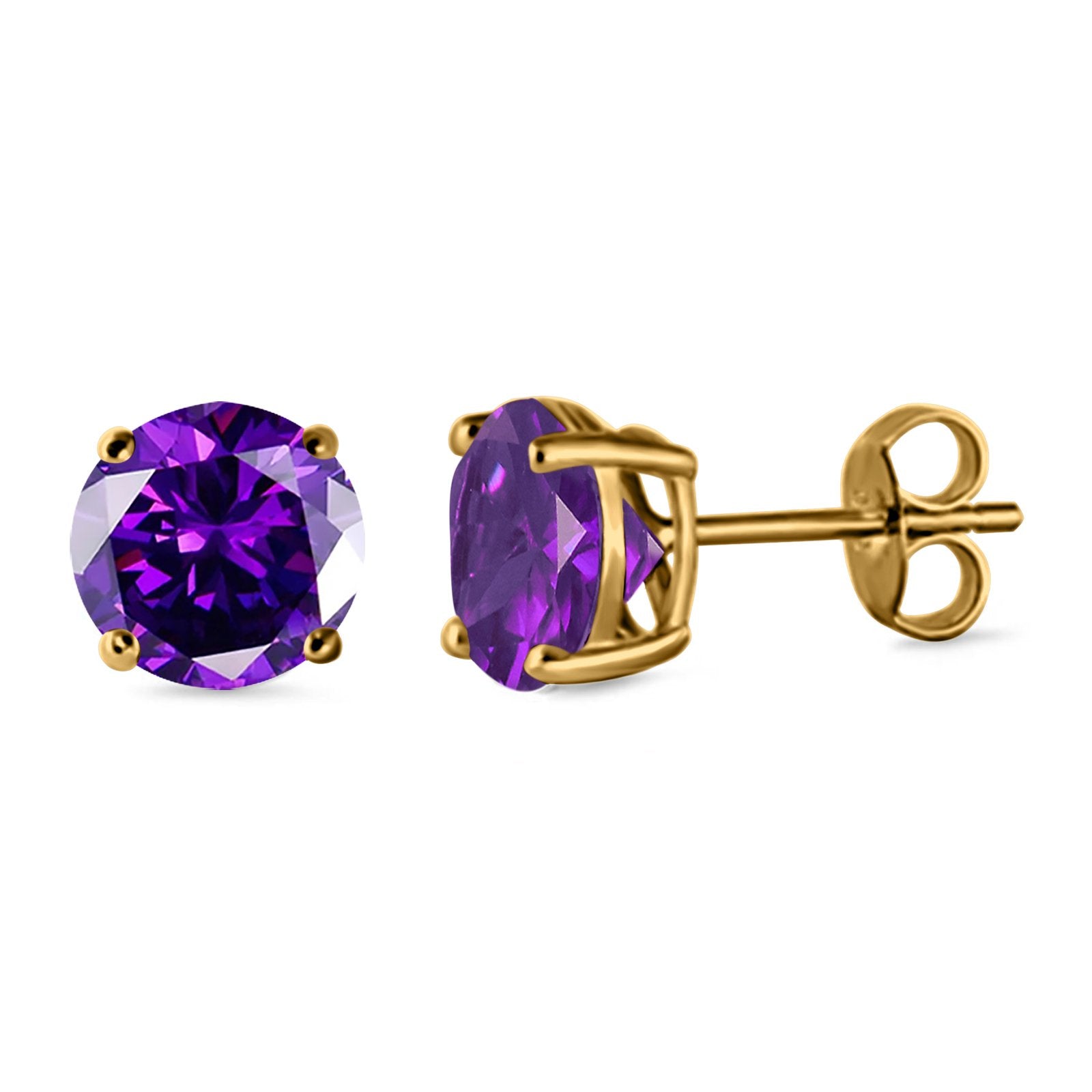 Stud Earrings Round Simulated Cubic Zirconia 925 Sterling Silver (3mm-12mm)