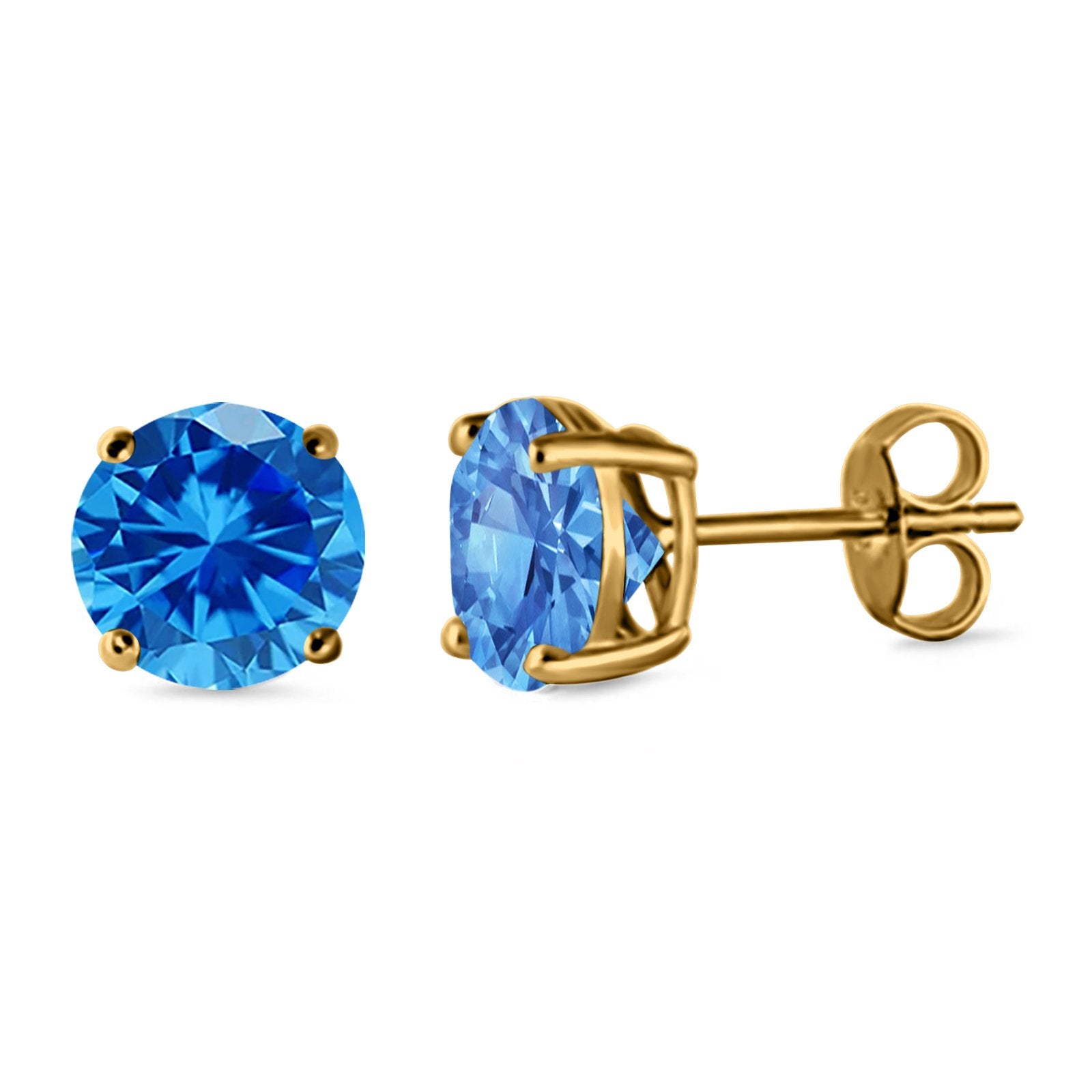 Stud Earrings Round Simulated Cubic Zirconia 925 Sterling Silver (3mm-12mm)