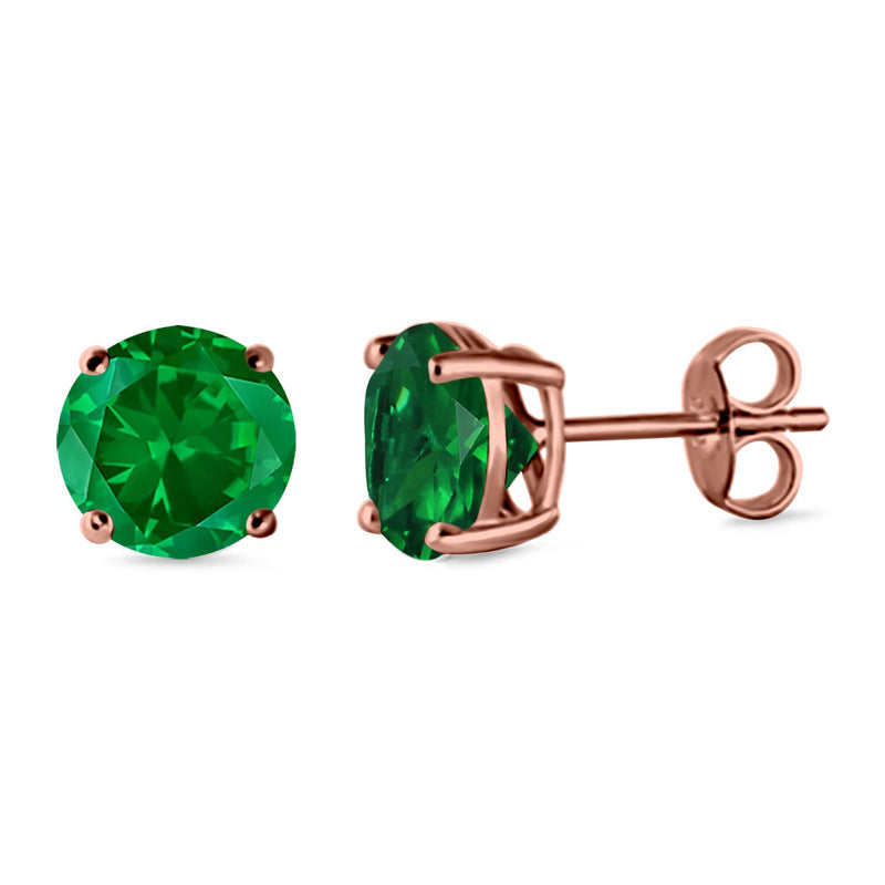 Stud Earrings Round Simulated Cubic Zirconia 925 Sterling Silver (3mm-12mm)