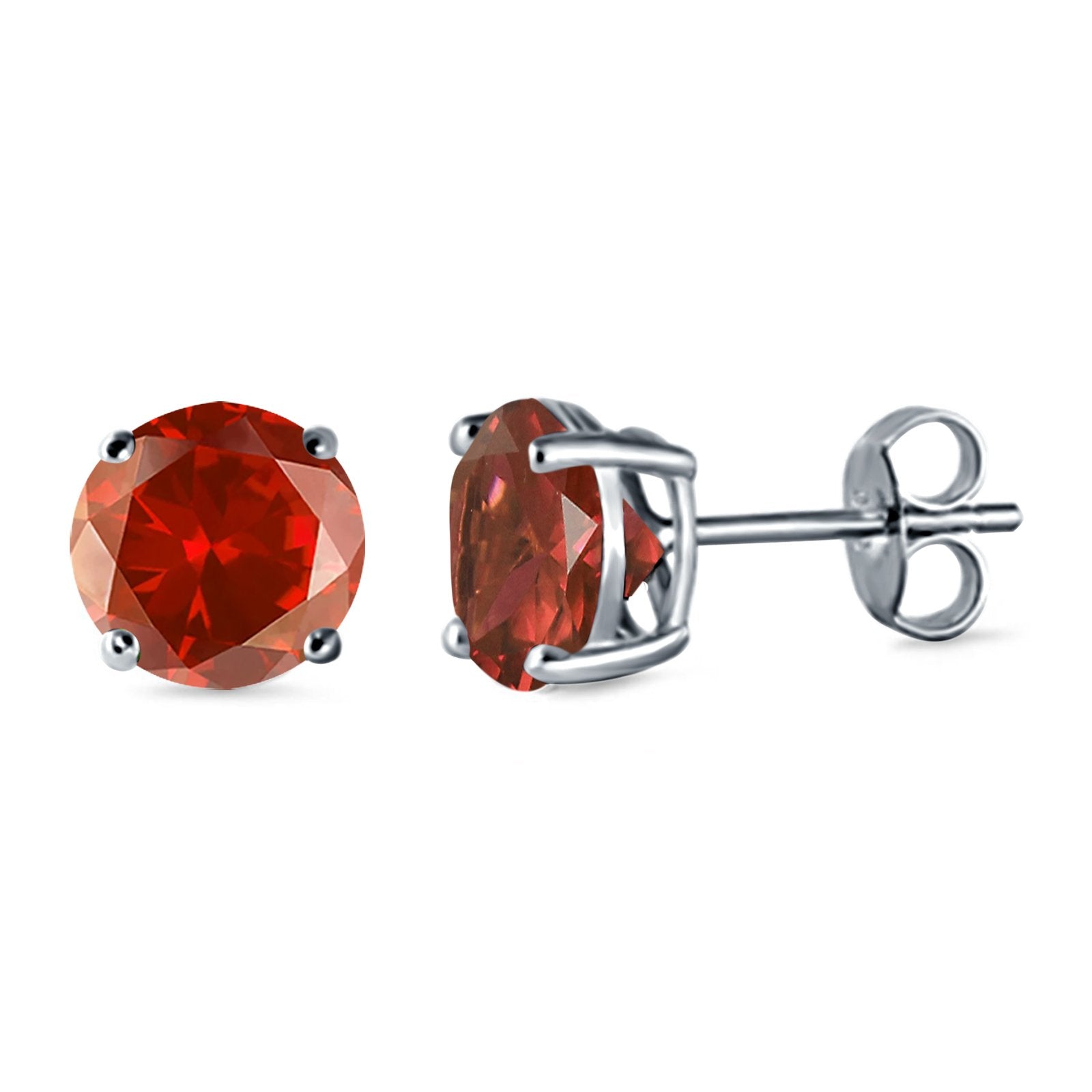 Stud Earrings Round Simulated Cubic Zirconia 925 Sterling Silver (3mm-12mm)