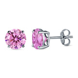Stud Earrings Round Simulated Cubic Zirconia 925 Sterling Silver (3mm-12mm)