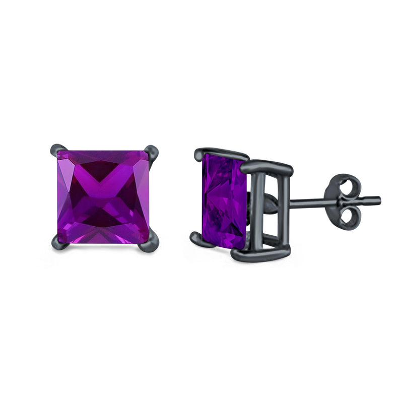 Halo Stud Earrings Princess Cut Simulated Cubic Zirconia 925 Sterling Silver (4mm-10mm)