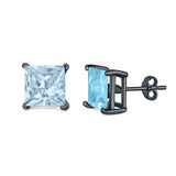 Halo Stud Earrings Princess Cut Simulated Cubic Zirconia 925 Sterling Silver (4mm-10mm)