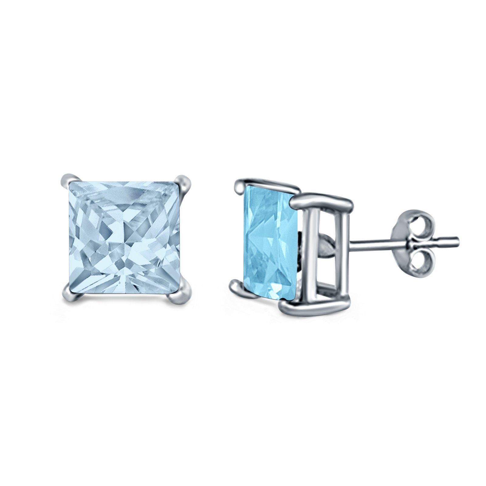 Halo Stud Earrings Princess Cut Simulated Cubic Zirconia 925 Sterling Silver (4mm-10mm)