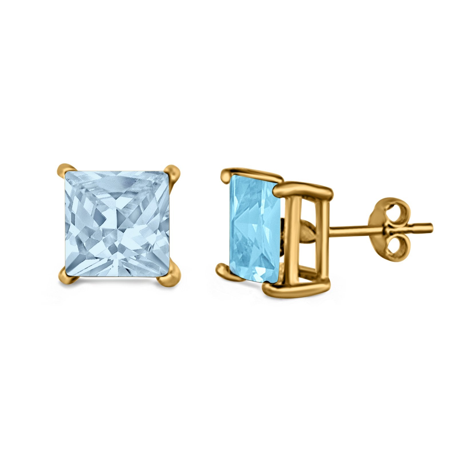 Halo Stud Earrings Princess Cut Simulated Cubic Zirconia 925 Sterling Silver (4mm-10mm)