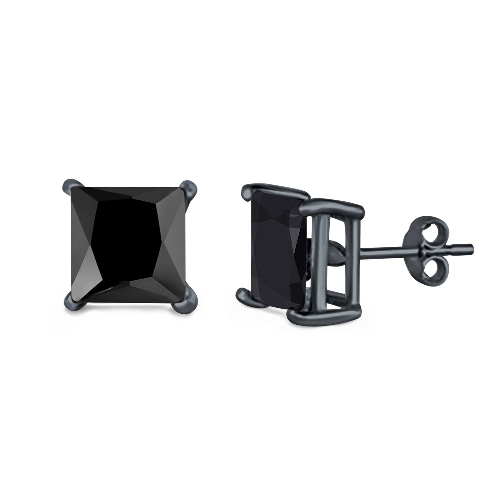 Halo Stud Earrings Princess Cut Simulated Cubic Zirconia 925 Sterling Silver (4mm-10mm)