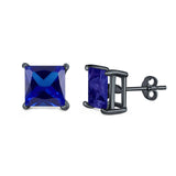 Halo Stud Earrings Princess Cut Simulated Cubic Zirconia 925 Sterling Silver (4mm-10mm)