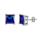 Halo Stud Earrings Princess Cut Simulated Cubic Zirconia 925 Sterling Silver (4mm-10mm)