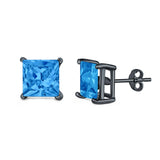 Halo Stud Earrings Princess Cut Simulated Cubic Zirconia 925 Sterling Silver (4mm-10mm)