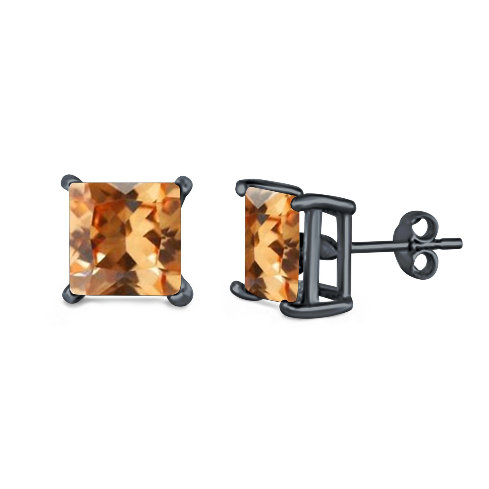 Halo Stud Earrings Princess Cut Simulated Cubic Zirconia 925 Sterling Silver (4mm-10mm)