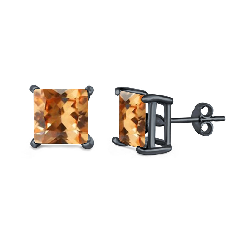 Halo Stud Earrings Princess Cut Simulated Cubic Zirconia 925 Sterling Silver (4mm-10mm)