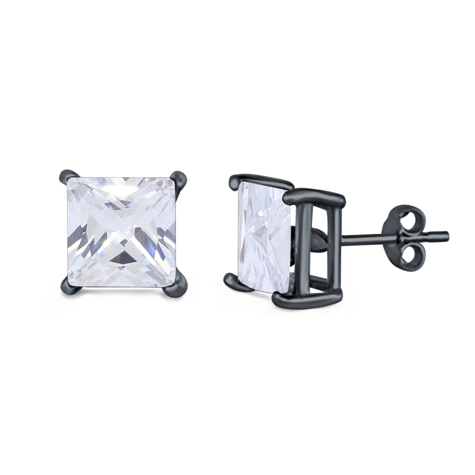 Halo Stud Earrings Princess Cut Simulated Cubic Zirconia 925 Sterling Silver (4mm-10mm)