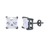 Halo Stud Earrings Princess Cut Simulated Cubic Zirconia 925 Sterling Silver (4mm-10mm)