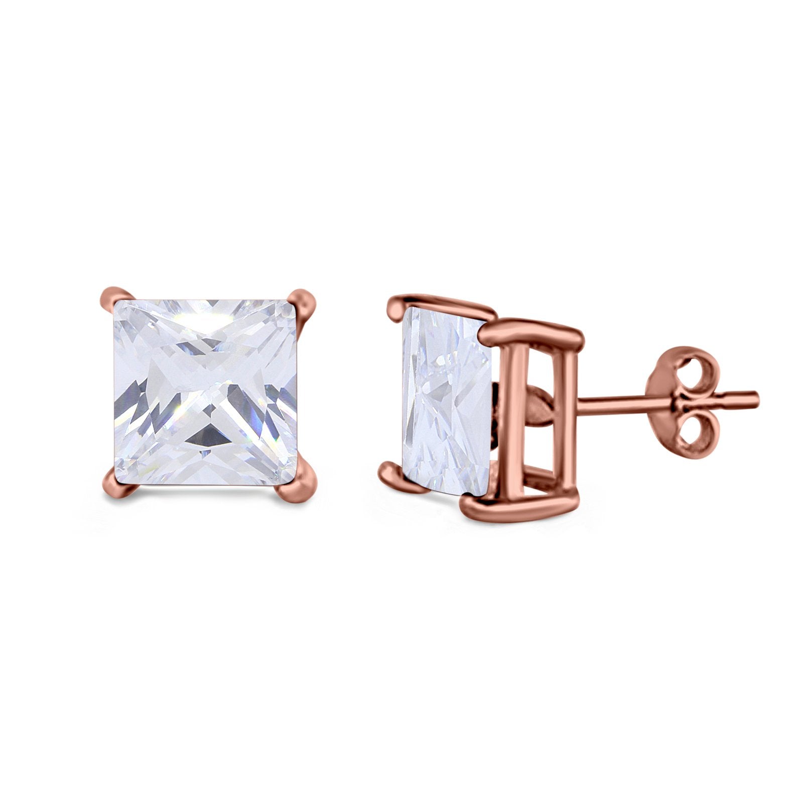 Halo Stud Earrings Princess Cut Simulated Cubic Zirconia 925 Sterling Silver (4mm-10mm)