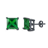 Halo Stud Earrings Princess Cut Simulated Cubic Zirconia 925 Sterling Silver (4mm-10mm)