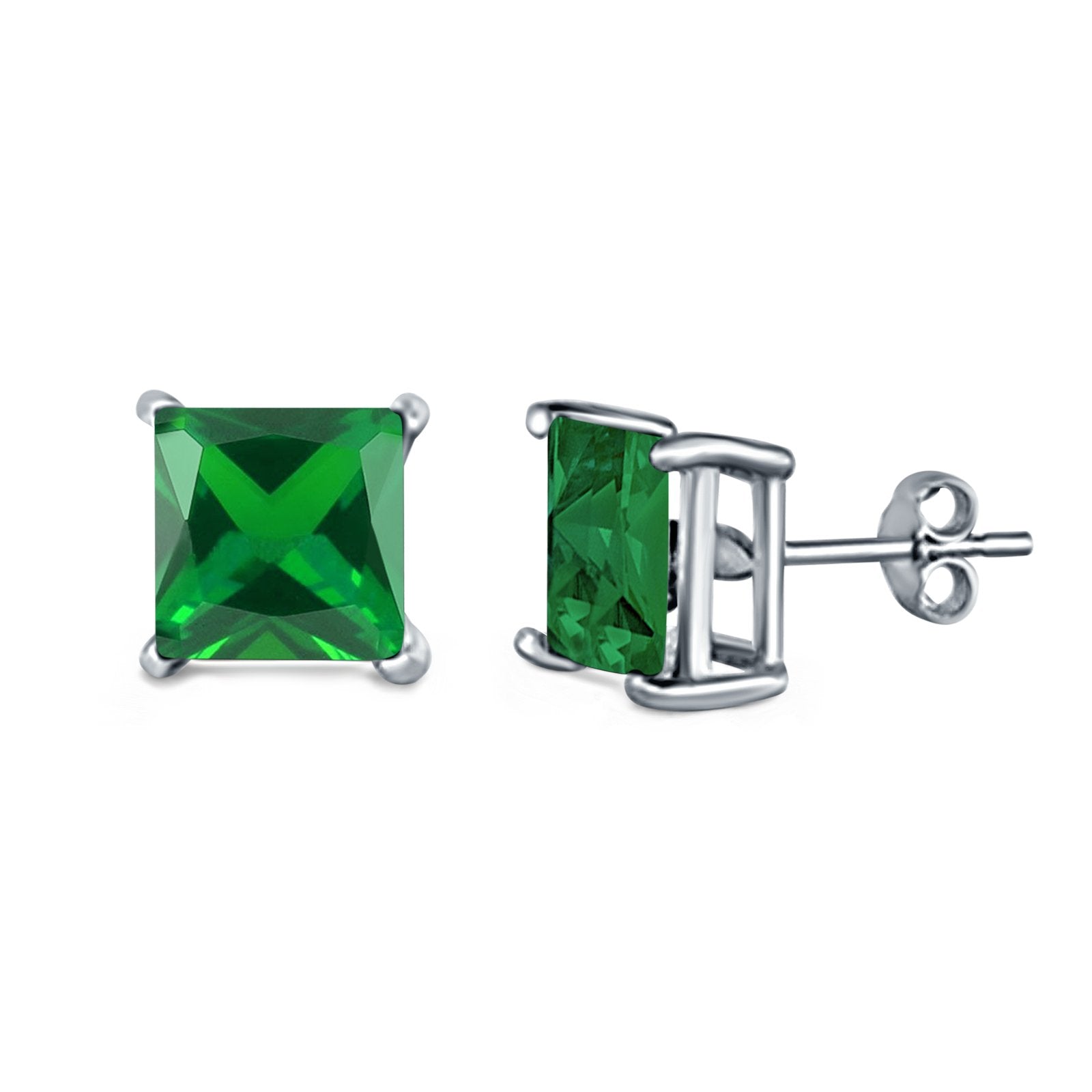 Halo Stud Earrings Princess Cut Simulated Cubic Zirconia 925 Sterling Silver (4mm-10mm)