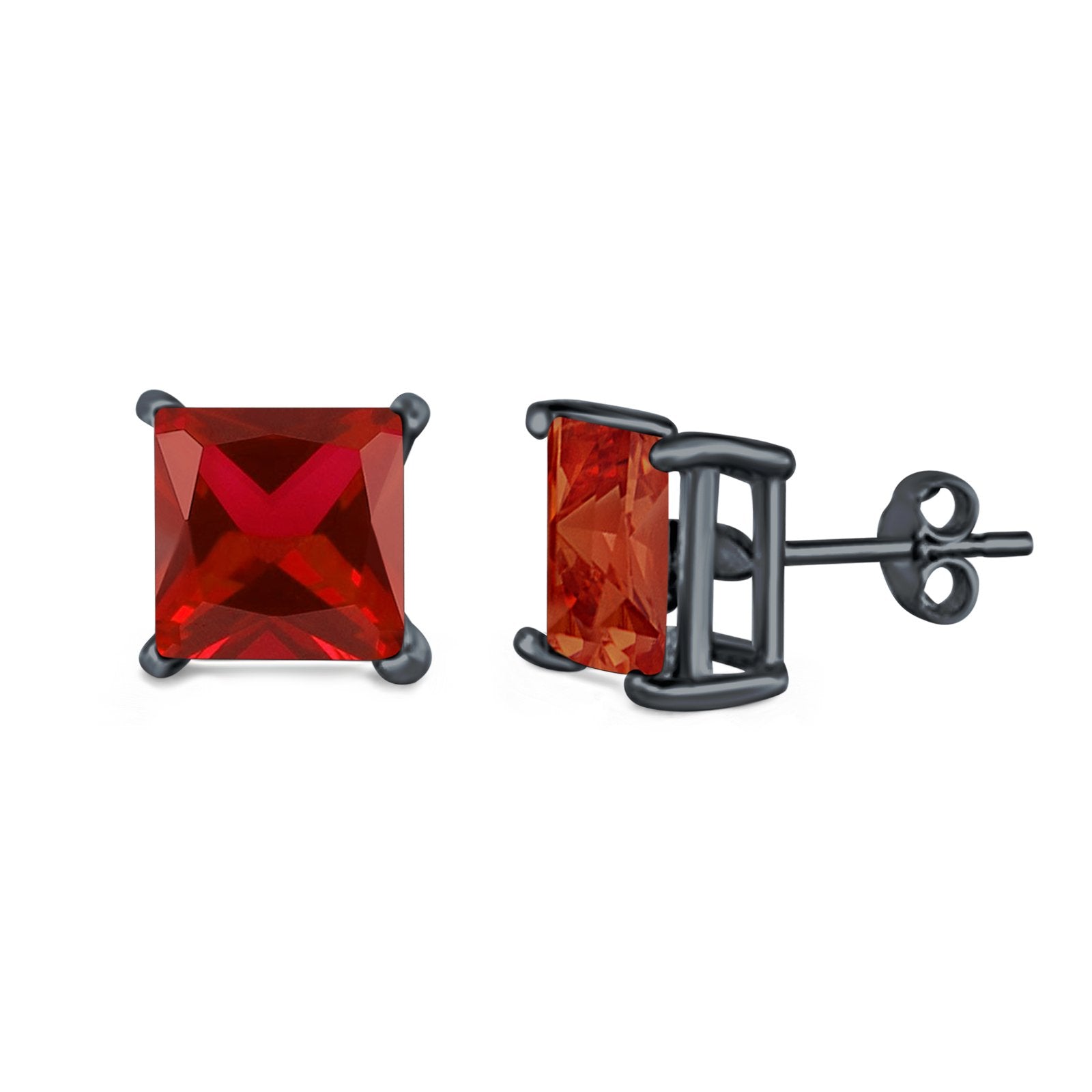 Halo Stud Earrings Princess Cut Simulated Cubic Zirconia 925 Sterling Silver (4mm-10mm)