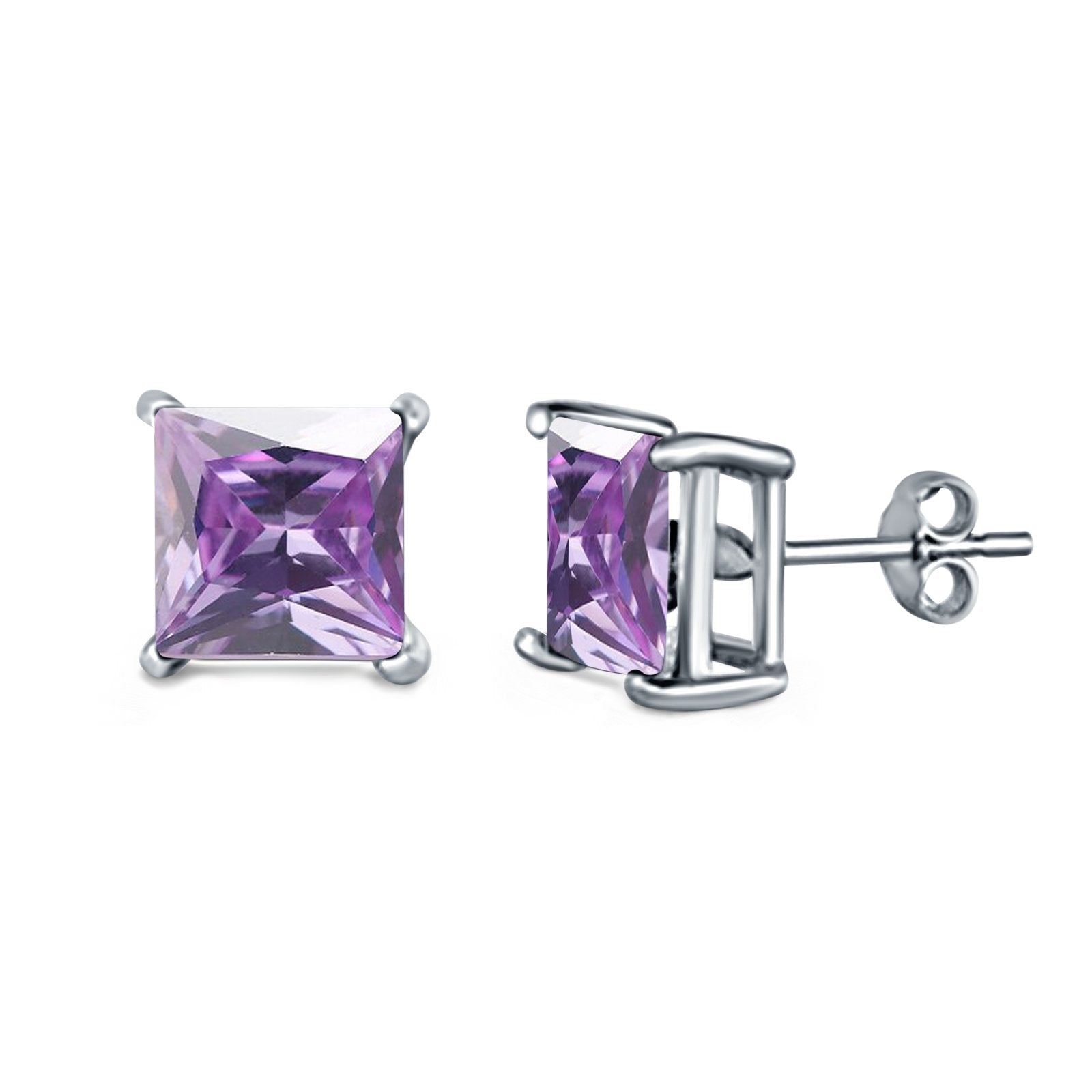 Halo Stud Earrings Princess Cut Simulated Cubic Zirconia 925 Sterling Silver (4mm-10mm)