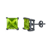 Halo Stud Earrings Princess Cut Simulated Cubic Zirconia 925 Sterling Silver (4mm-10mm)