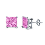 Halo Stud Earrings Princess Cut Simulated Cubic Zirconia 925 Sterling Silver (4mm-10mm)