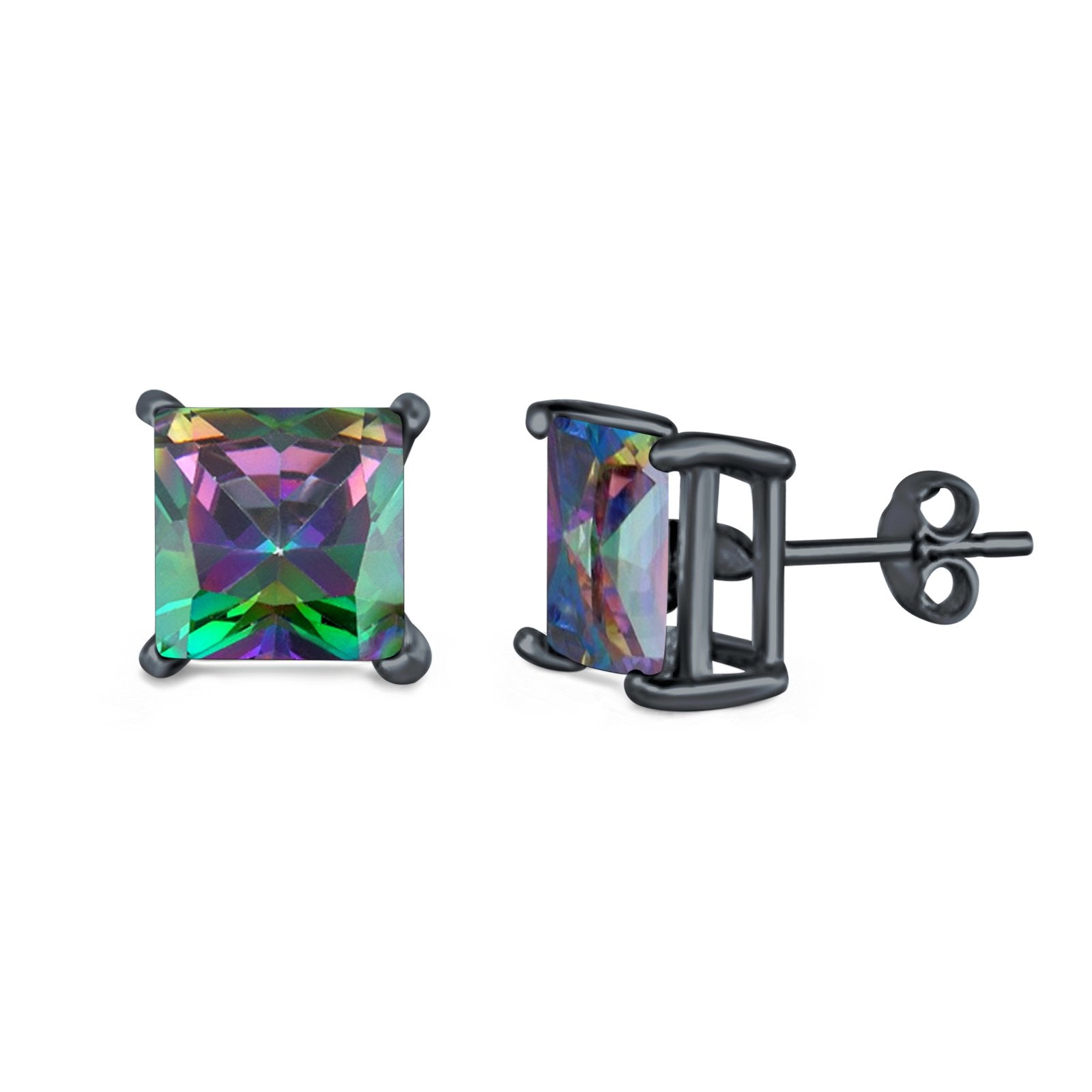 Halo Stud Earrings Princess Cut Simulated Cubic Zirconia 925 Sterling Silver (4mm-10mm)