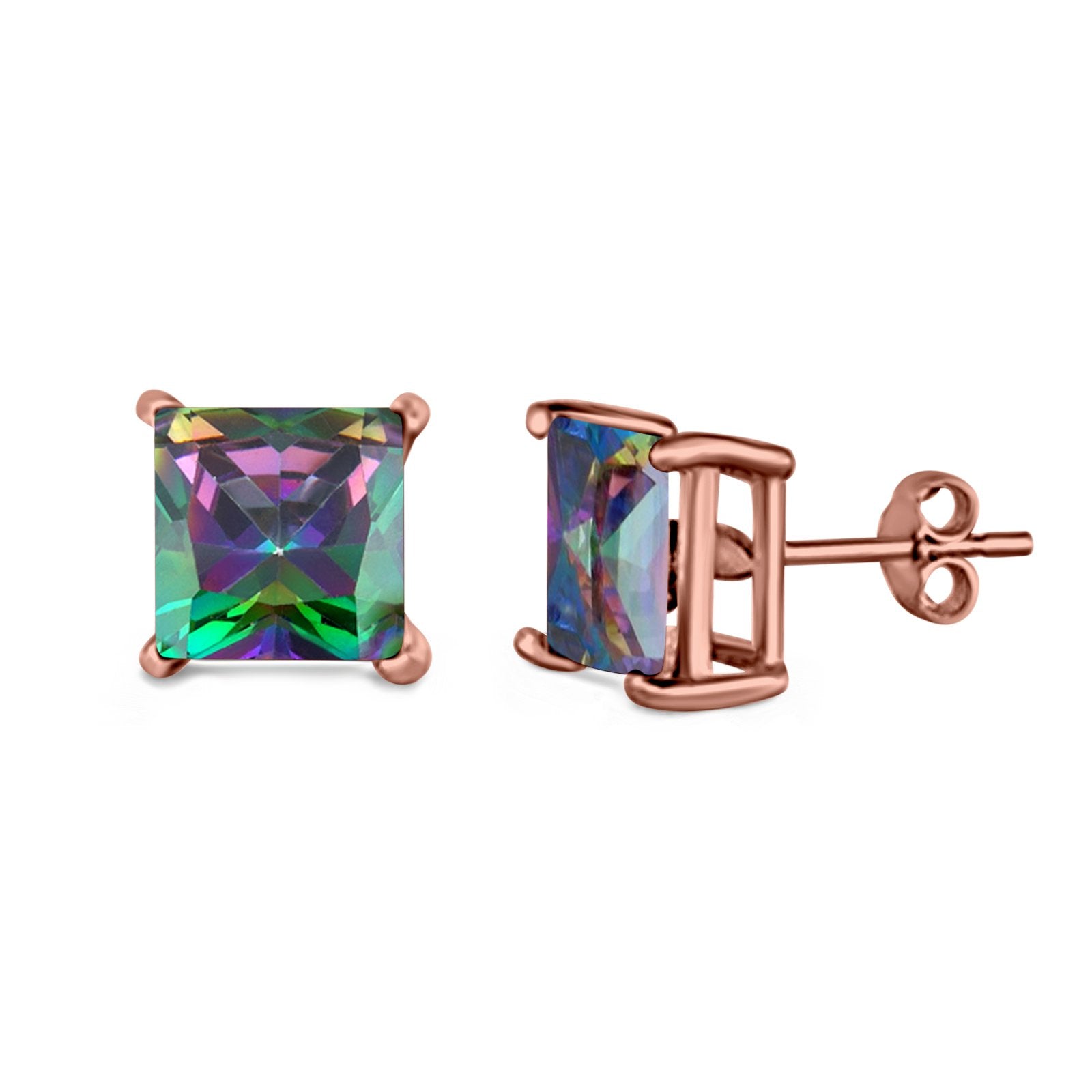 Halo Stud Earrings Princess Cut Simulated Cubic Zirconia 925 Sterling Silver (4mm-10mm)